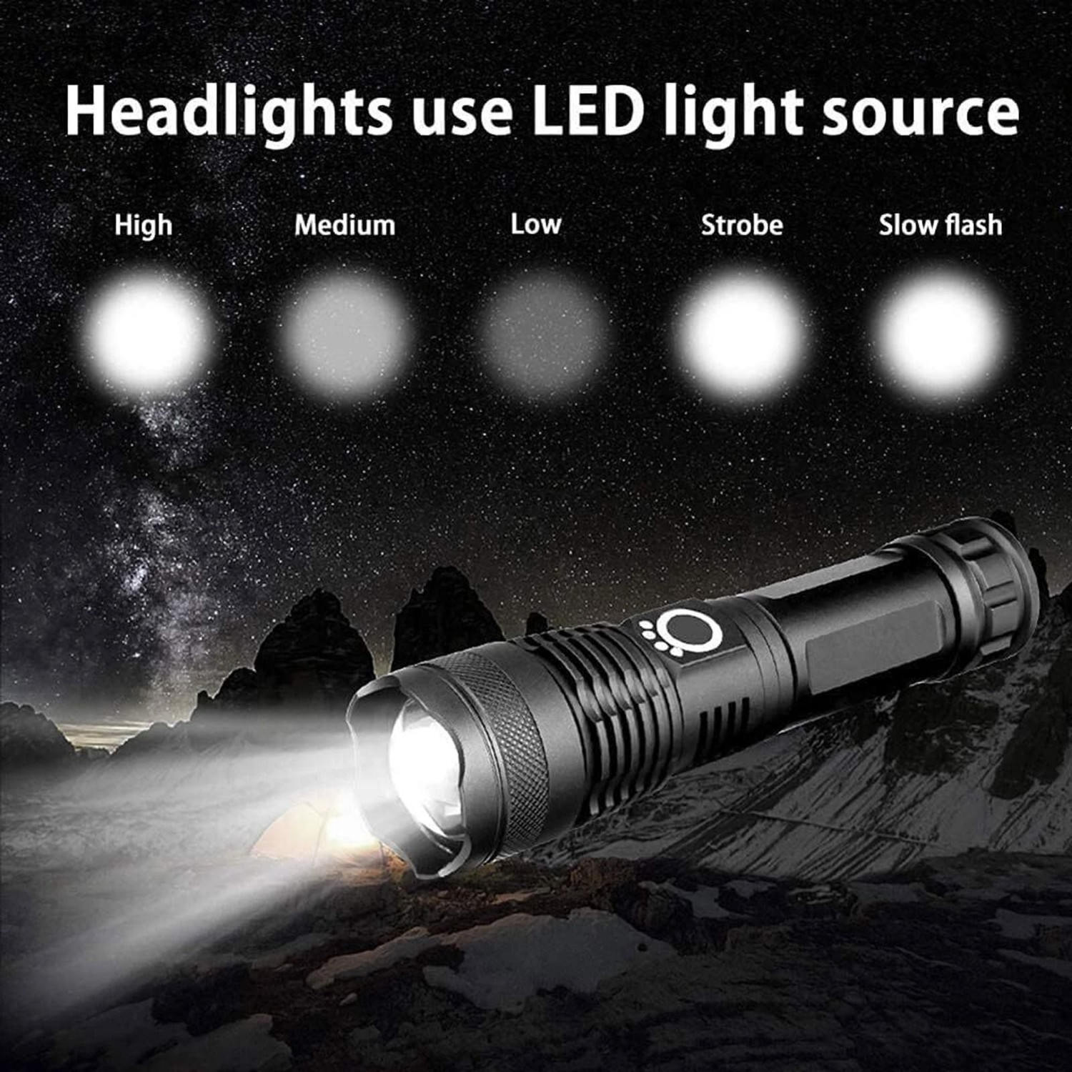 Image of HYMASA 376 Rechargeable Led Metal Zoomable 5 Mode Flashlight /Torch Light 8 hrs Torch Emergency Light