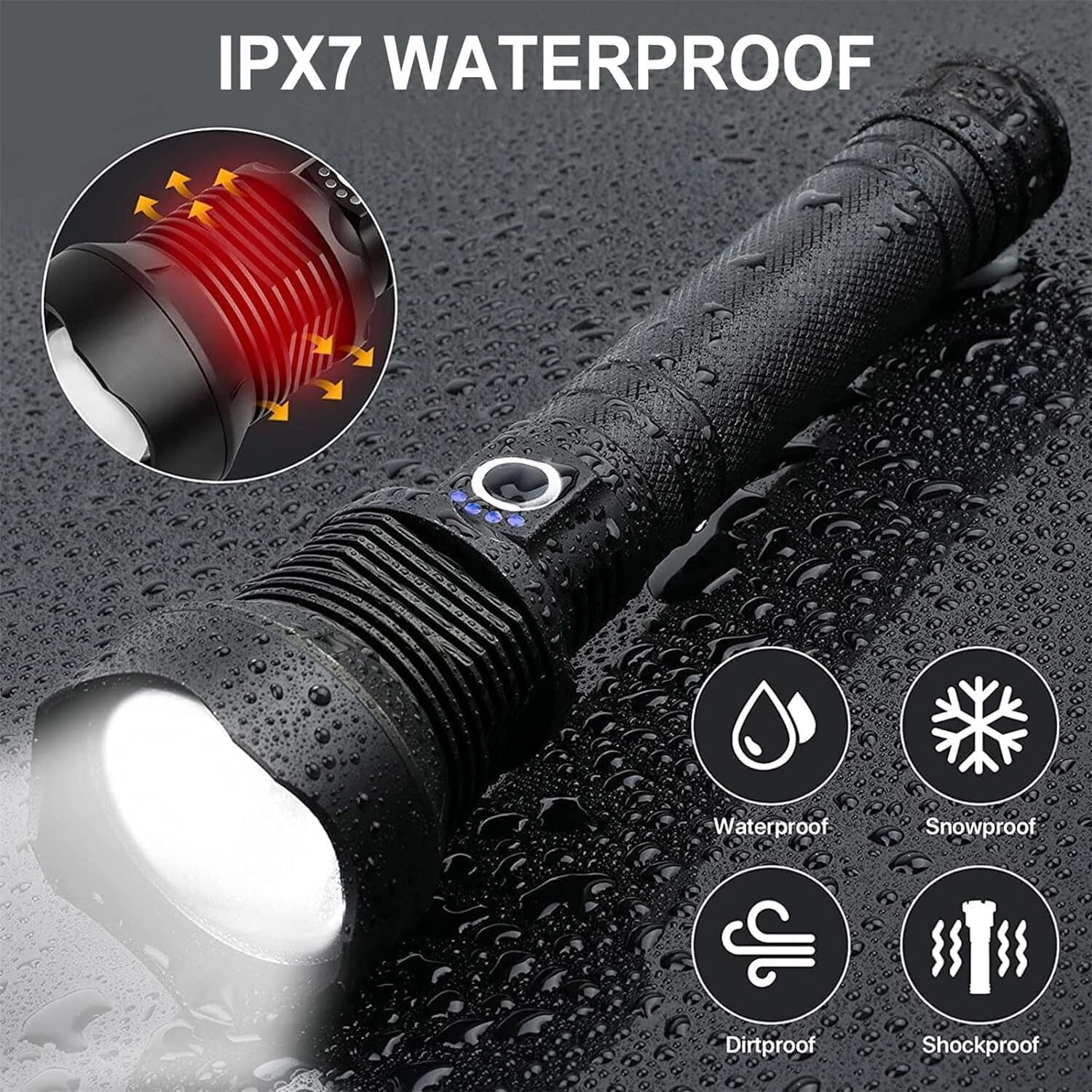 Image of Oximus 90000 High Lumens Tactical Super Bright Flashlight Zoomable 5 Modes Advanced Torch