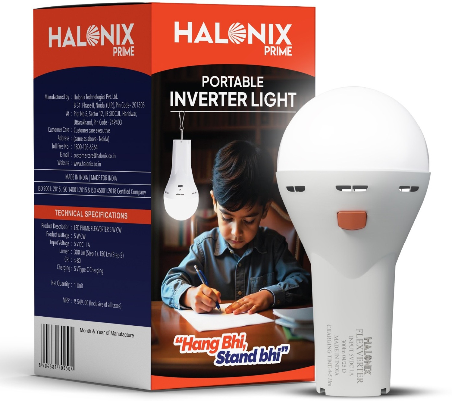 Image of HALONIX 5W Portable LED Torch + Bulb Emergency Hanging Lantern 4 hrs Torch Emergency Light