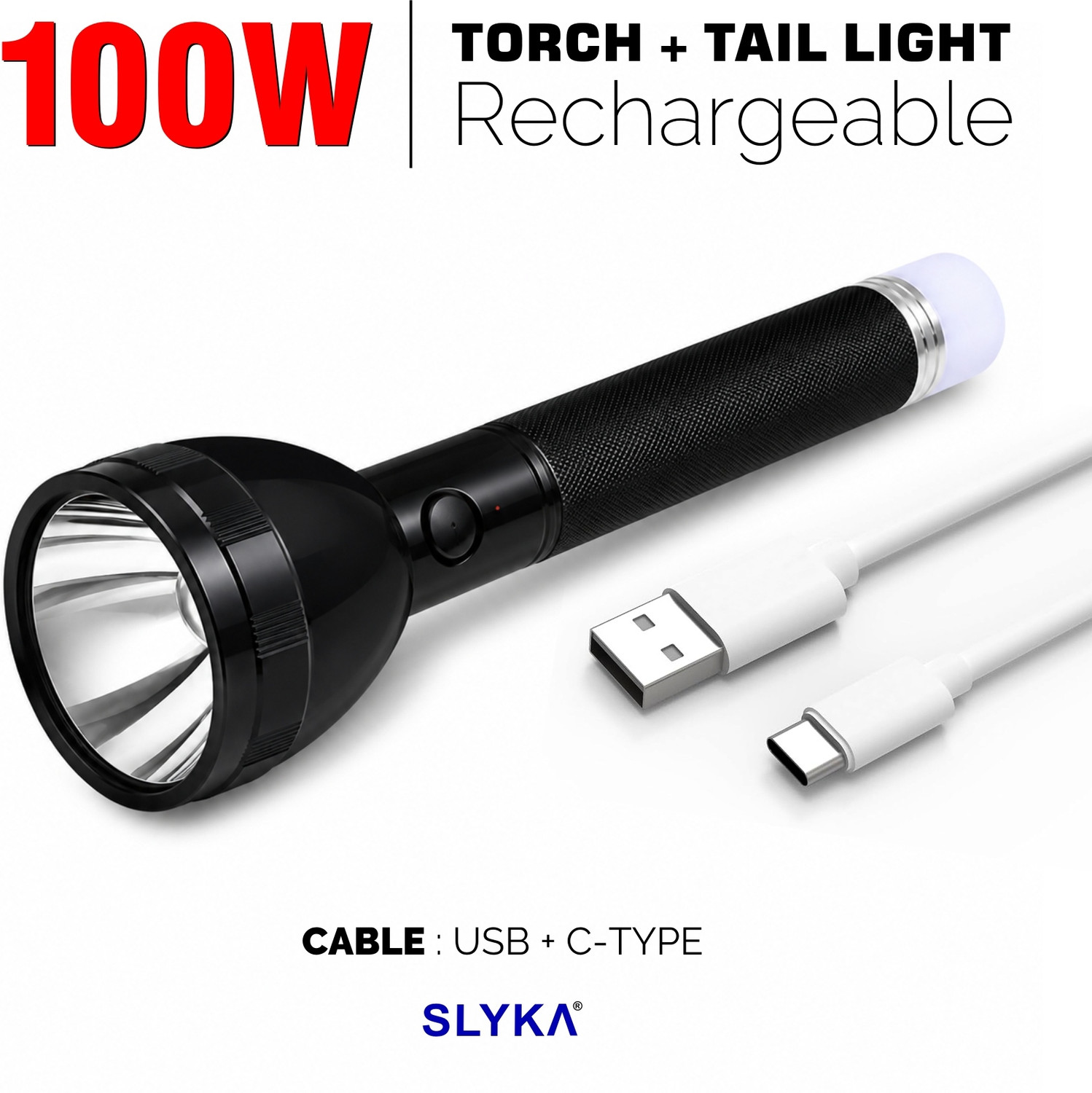 Image of SLYKA 100 Watt LED Torch with Emergency Tail Light Rechargeable torch Flood Lamp 10 hrs Lantern Emergency Light