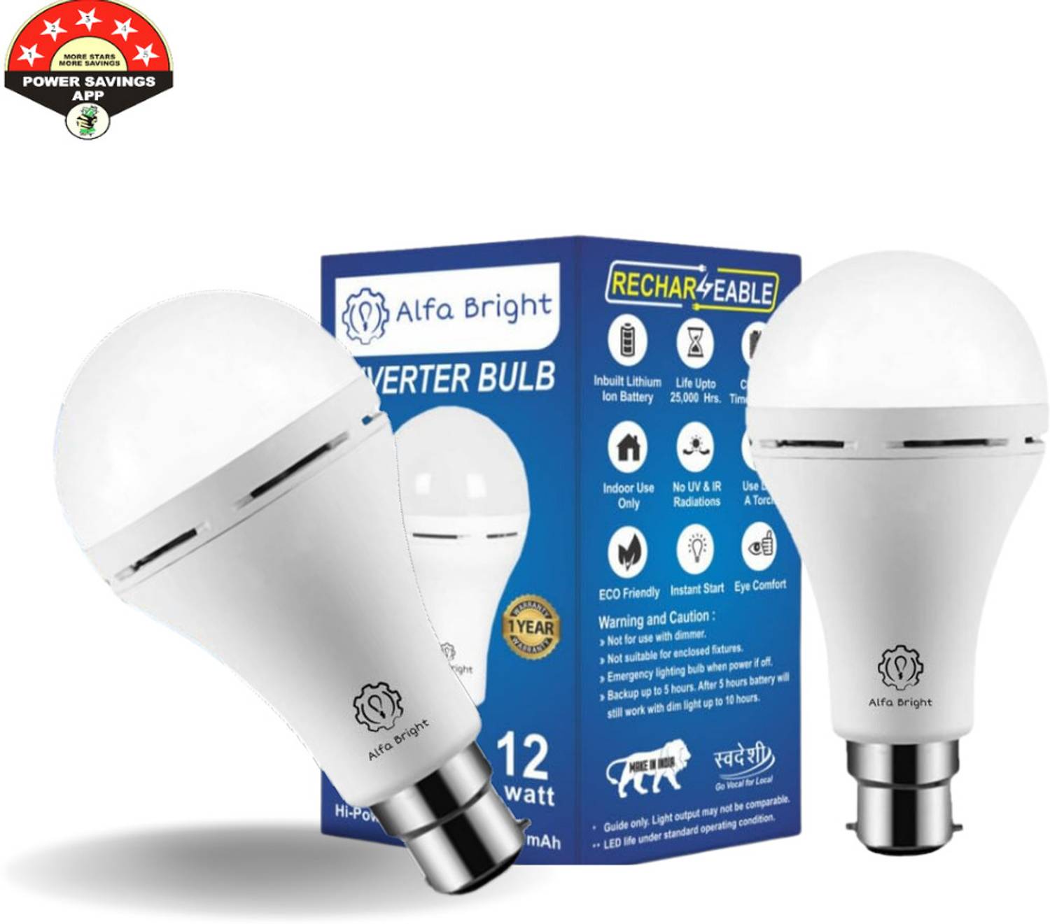 Alfa Bright 12W High-Power LED Bulb for Emergency Backup Lighting 4 hrs Bulb Emergency Light