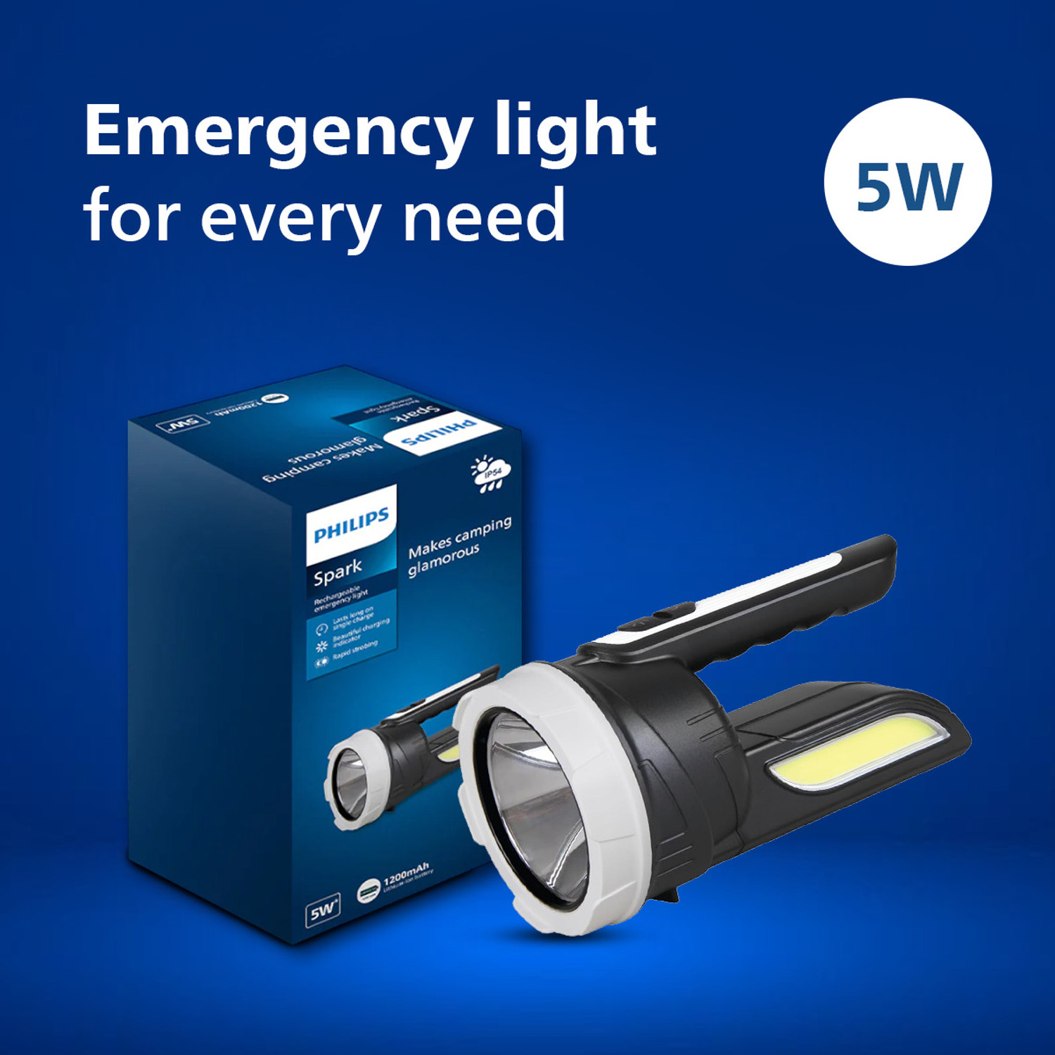 Image of PHILIPS SPARK 5W Rechargeable LED Lantern with backup upto 5.5 hrs Torch Emergency Light