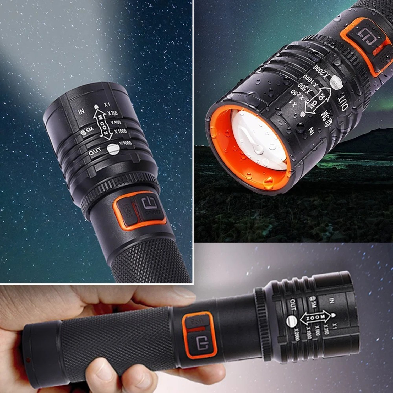 Image of TANSHA 035 Torch Light (ZOOMABLE METAL)5 Modes Flashlight, Super Bright Torch 2 hrs Torch Emergency Light