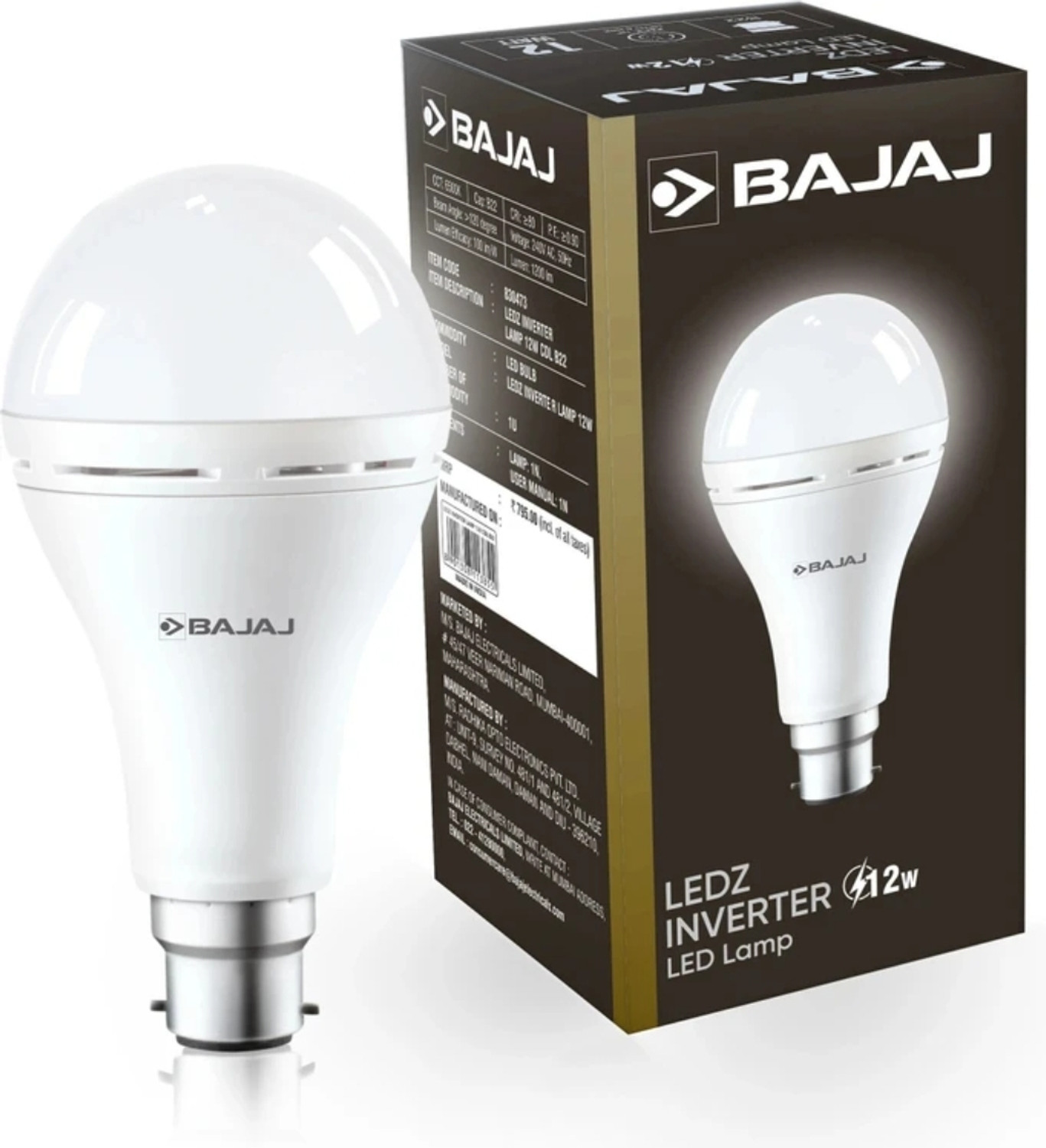 Image of BAJAJ LEDZ INVERTER LAMP 12W 4 hrs Bulb Emergency Light