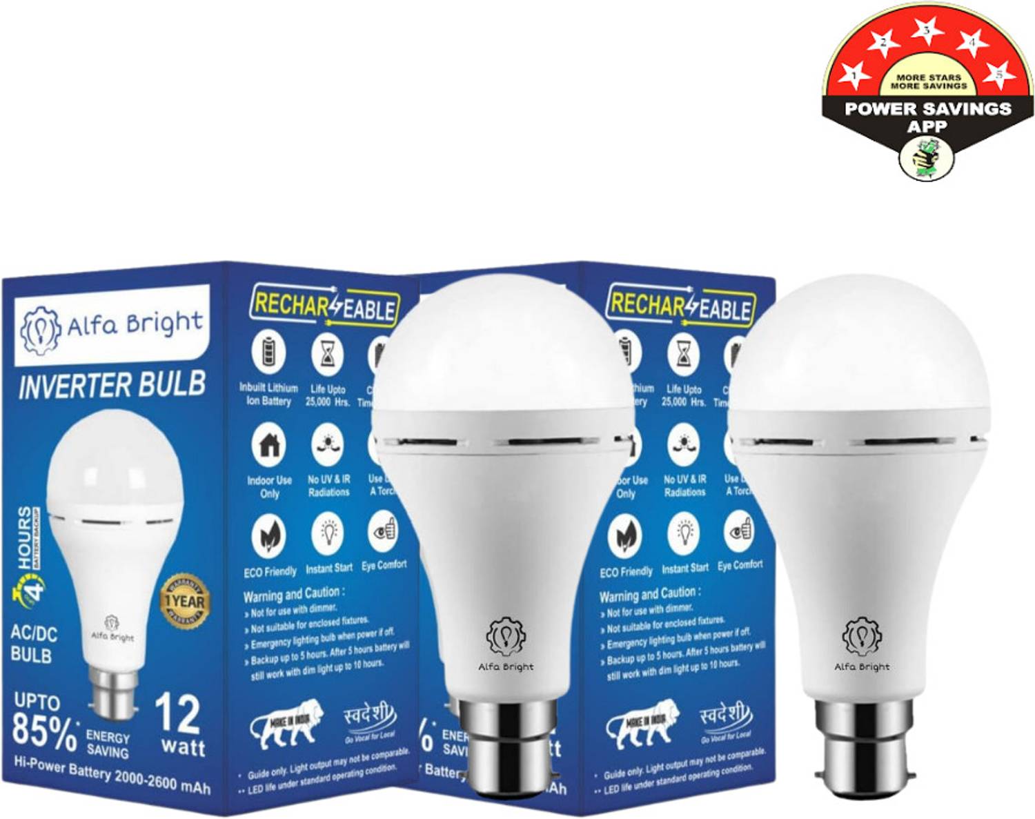 Alfa Bright High-Performance 12W LED Emergency Bulb with Rapid Charge 4 hrs Bulb Emergency Light