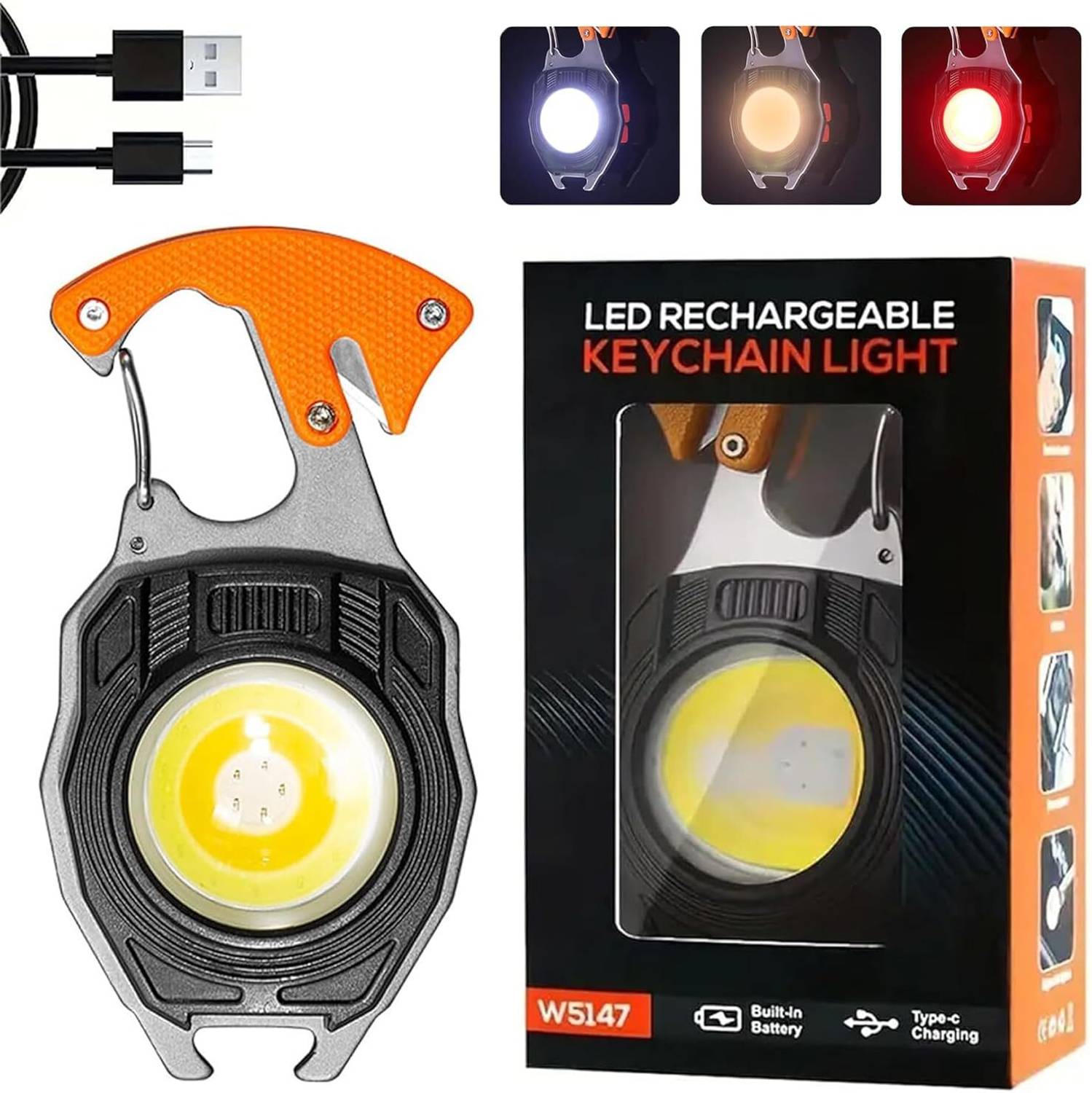 Aubade Rechargeable Keychain Light with Lighter Modes,USB-C with Folding Stand Torch