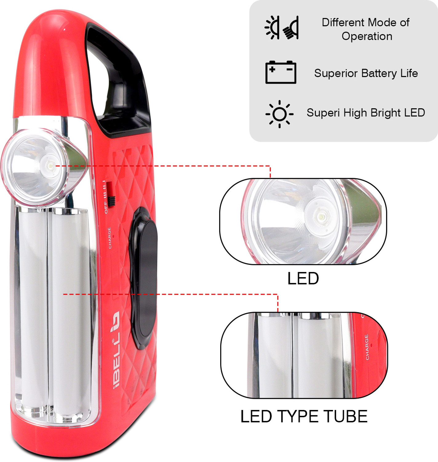 Image of iBELL EL8428SL 2-in-1 Emergency Light with Torch, Rechargeable LED Hand Lamp, 3 Modes 5 hrs Lantern Emergency Light