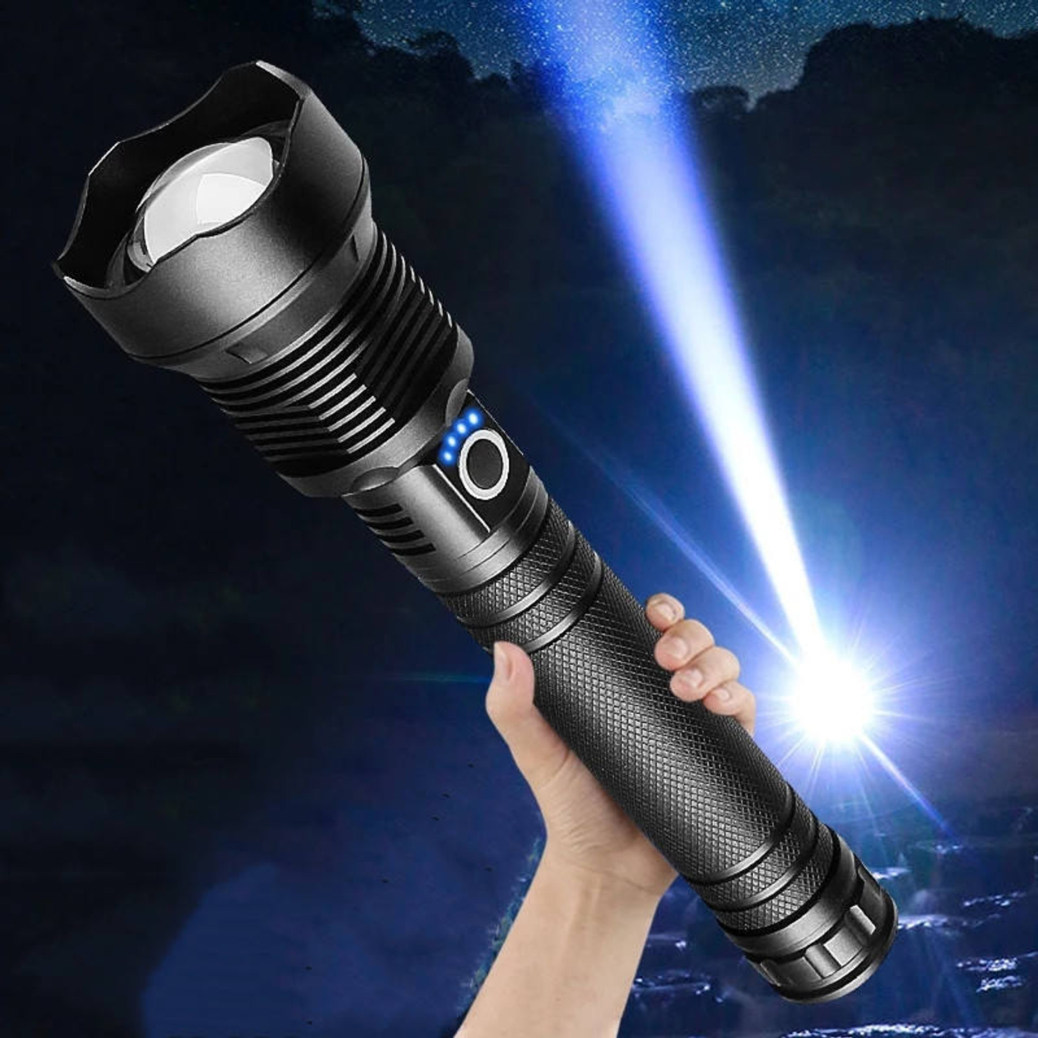 Image of Oximus 90000 High Lumens Tactical Super Bright Flashlight Zoomable 3 Modes Long Lasting Torch