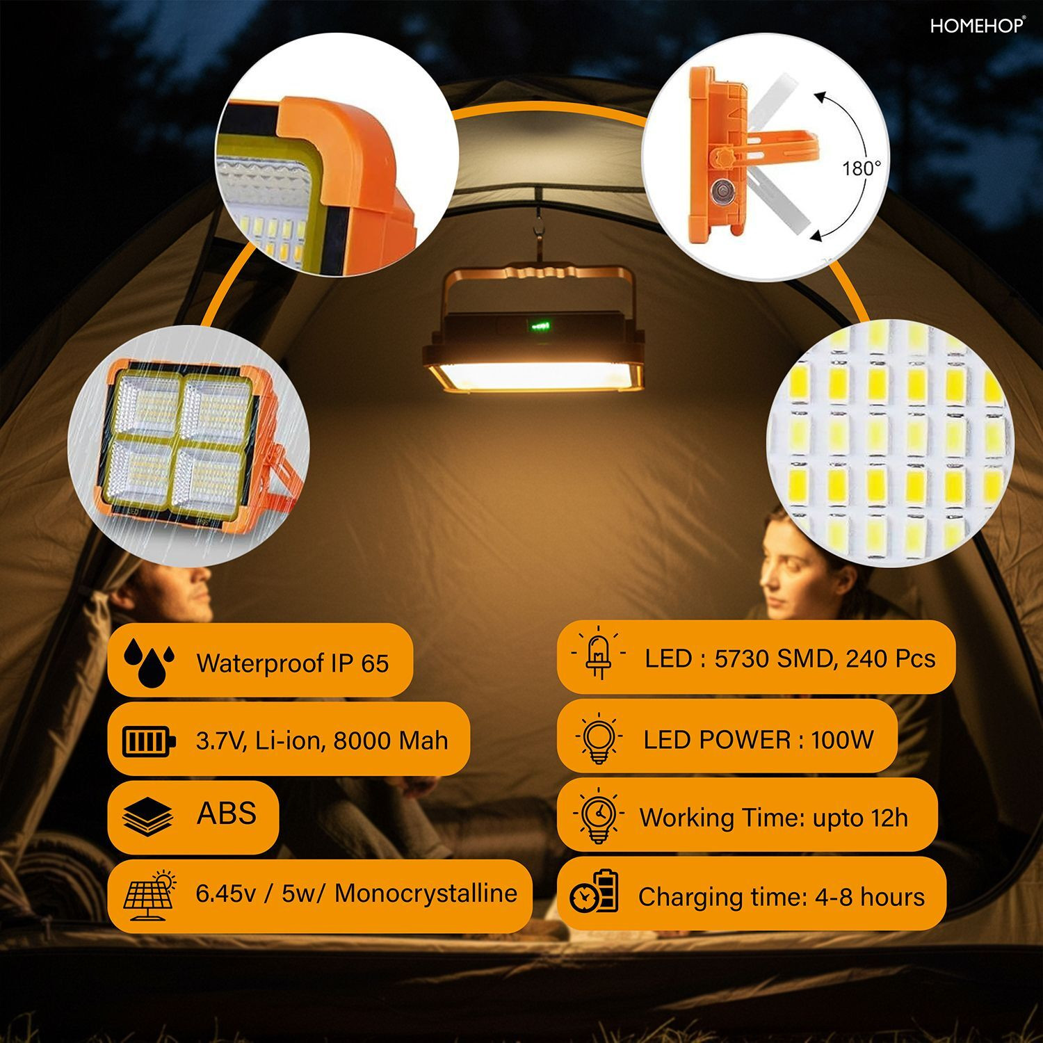 Image of Homehop Solar Emergency Portable Flood Lamp for Home, Garden, Camping and Indoor Use 12 hrs Flood Lamp Emergency Light