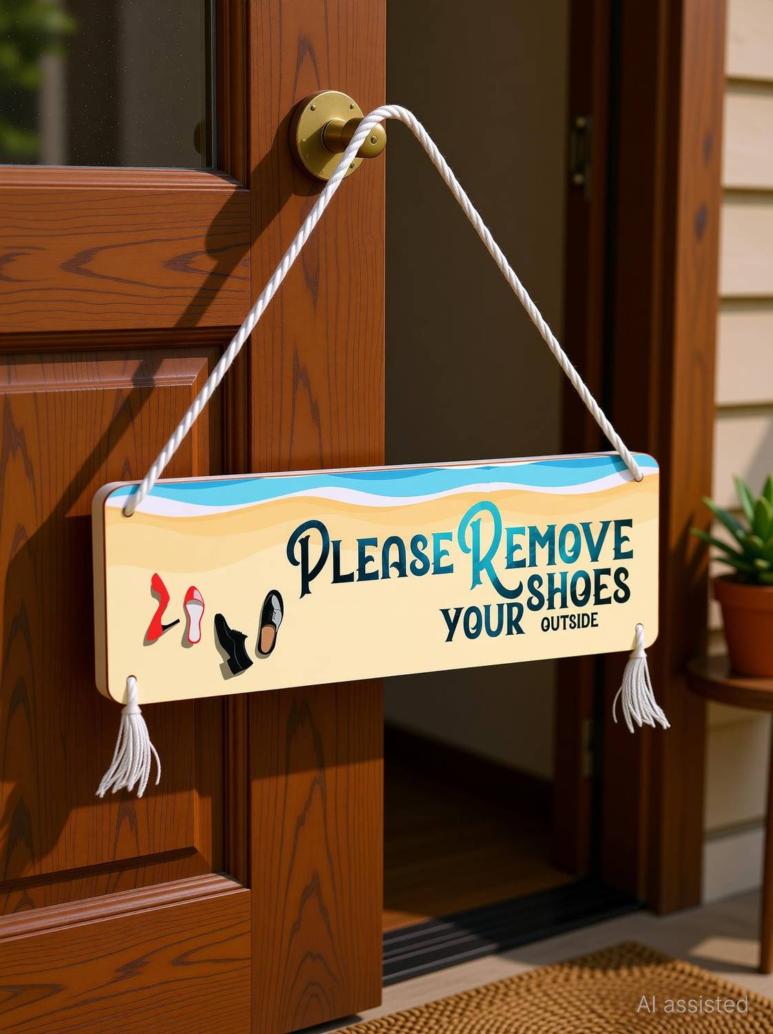 Blue Finch Please Remove Your Shoes Outside Emergency Sign