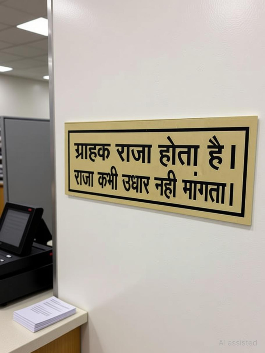 Image of AJ Lite GRAHAK RAJA HOTA HAI RAJA KABHI UDHAR NHI MANGTA Sunboard 30x10cm Self-Adhesive Emergency Sign
