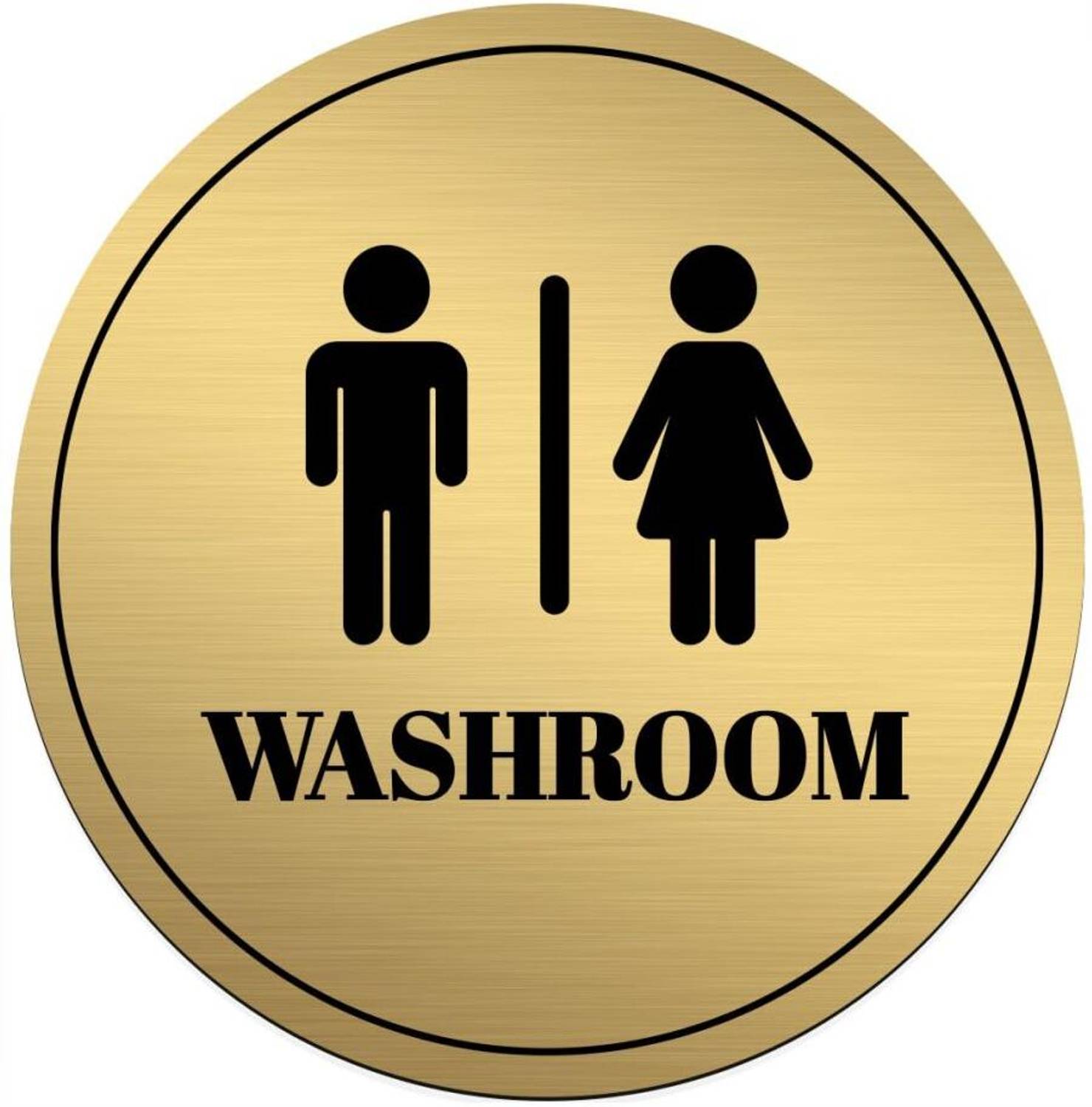 Buzzhub 6 inch Round Washroom Sign 6x6 Inch Gold Finish Sticker for Restroom Door Self Adhesive Sticker