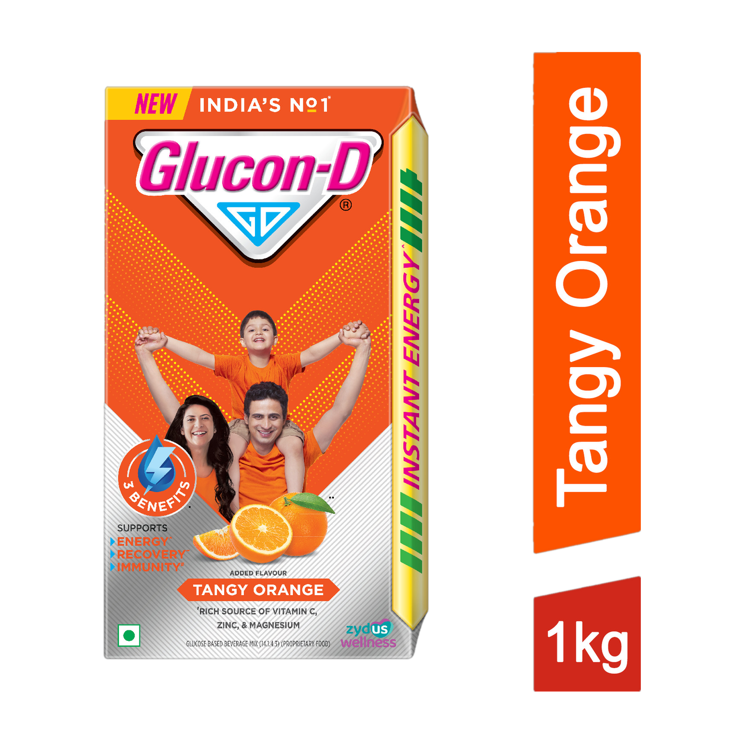 GLUCON-D Tangy Orange with 3 Benefits of Energy, Recovery, and Immunity, Refill Sports Drink