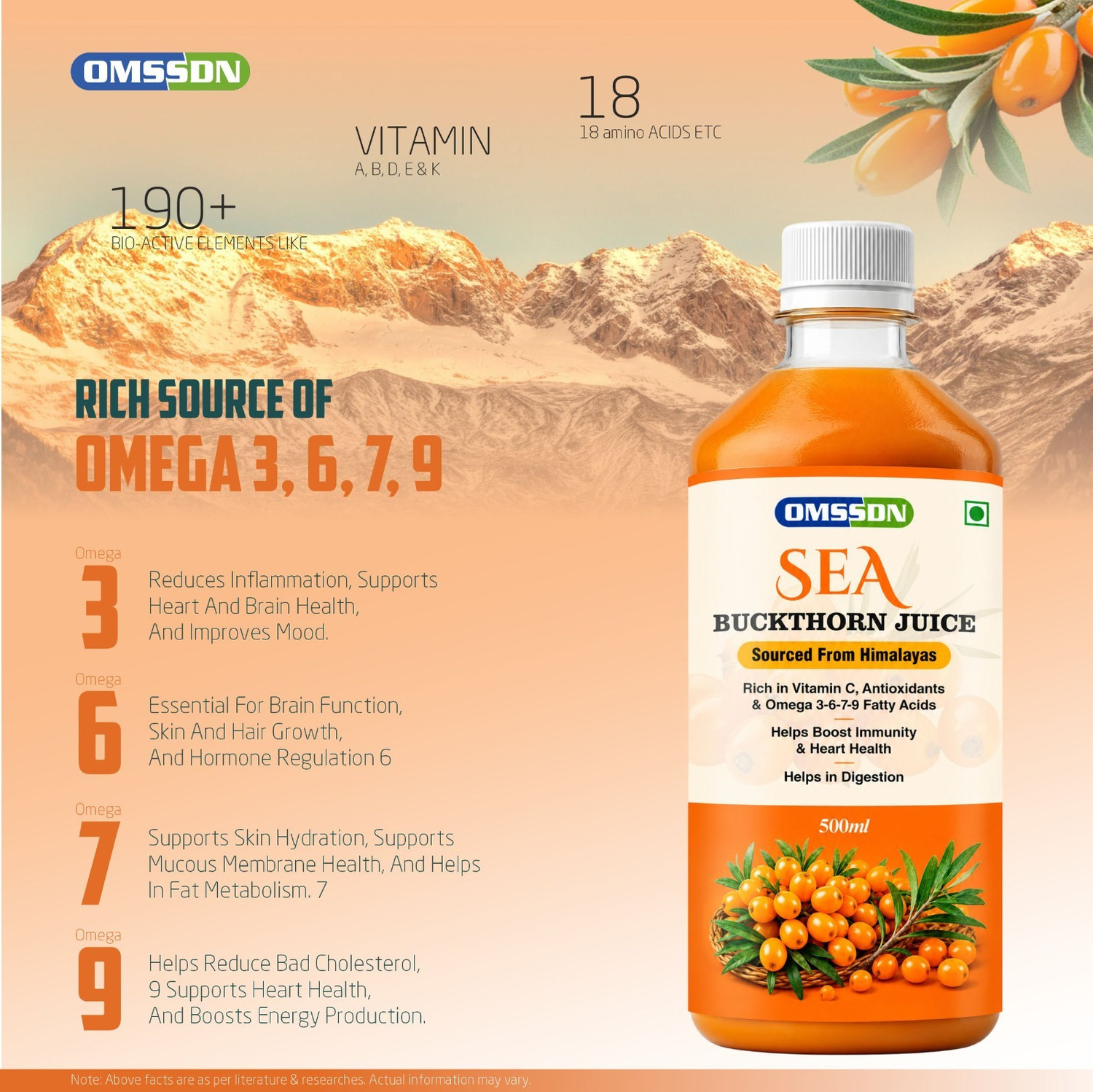 Image of OMSSDN Himalayan Sea Buckthorn Drink Juice for Boost Immunity & Healthy Heart