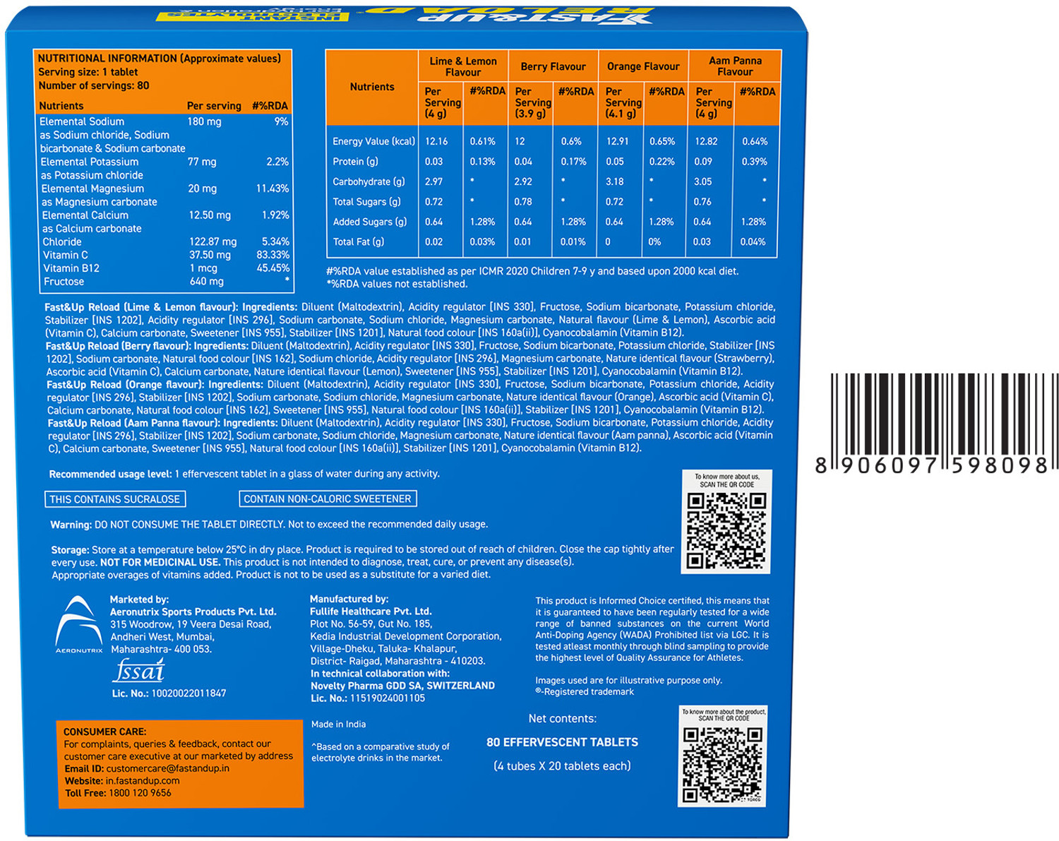 Image of FAST&UP Reload (20 Liters) Low Sugar Energy drink, 5 Essential Electrolytes + Vitamins Hydration Drink