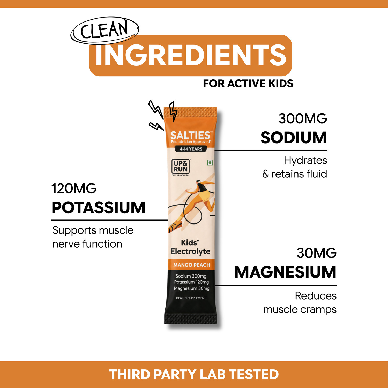Image of UP&RUN Salties Kids Electrolyte Powder | Gut Friendly & Sugar Free Hydration Drink