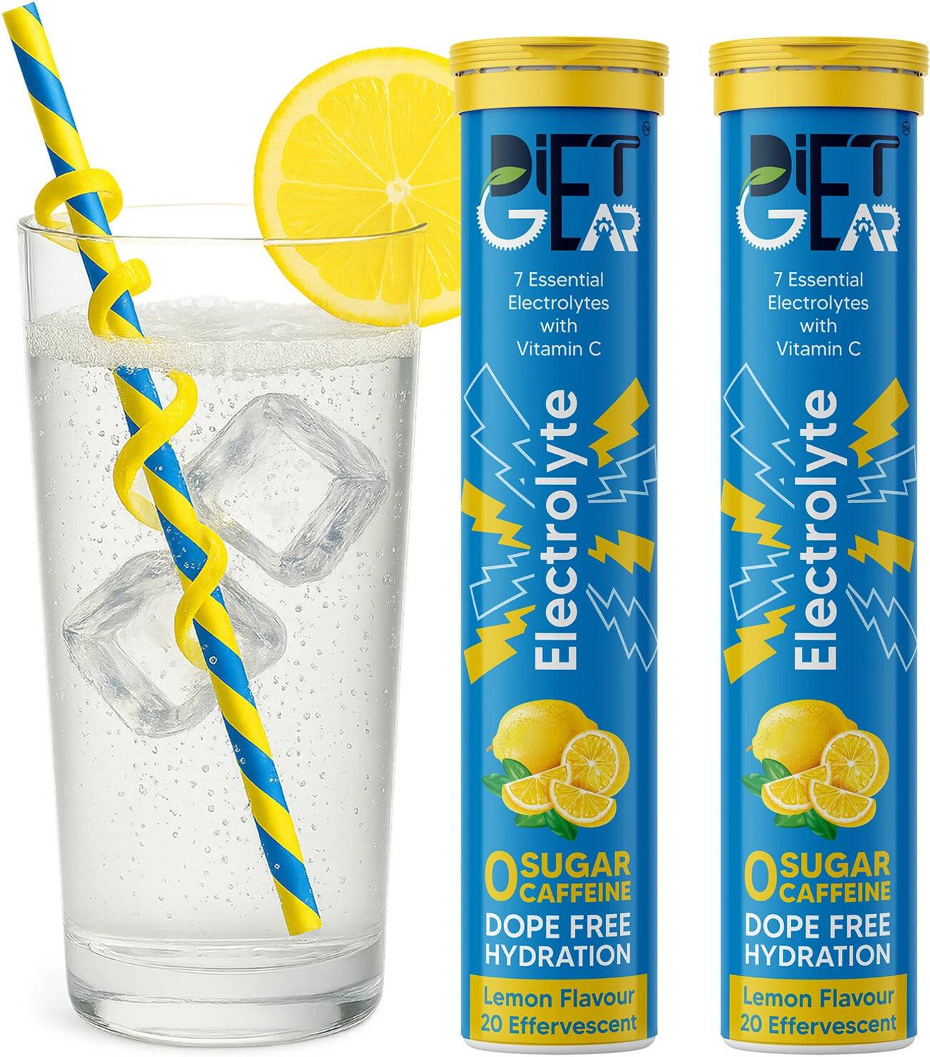 DIET GEAR Electrolytes Effervescent, Zero Sugar, Zero Caffeine, Pre & Post Workout Energy Hydration Drink