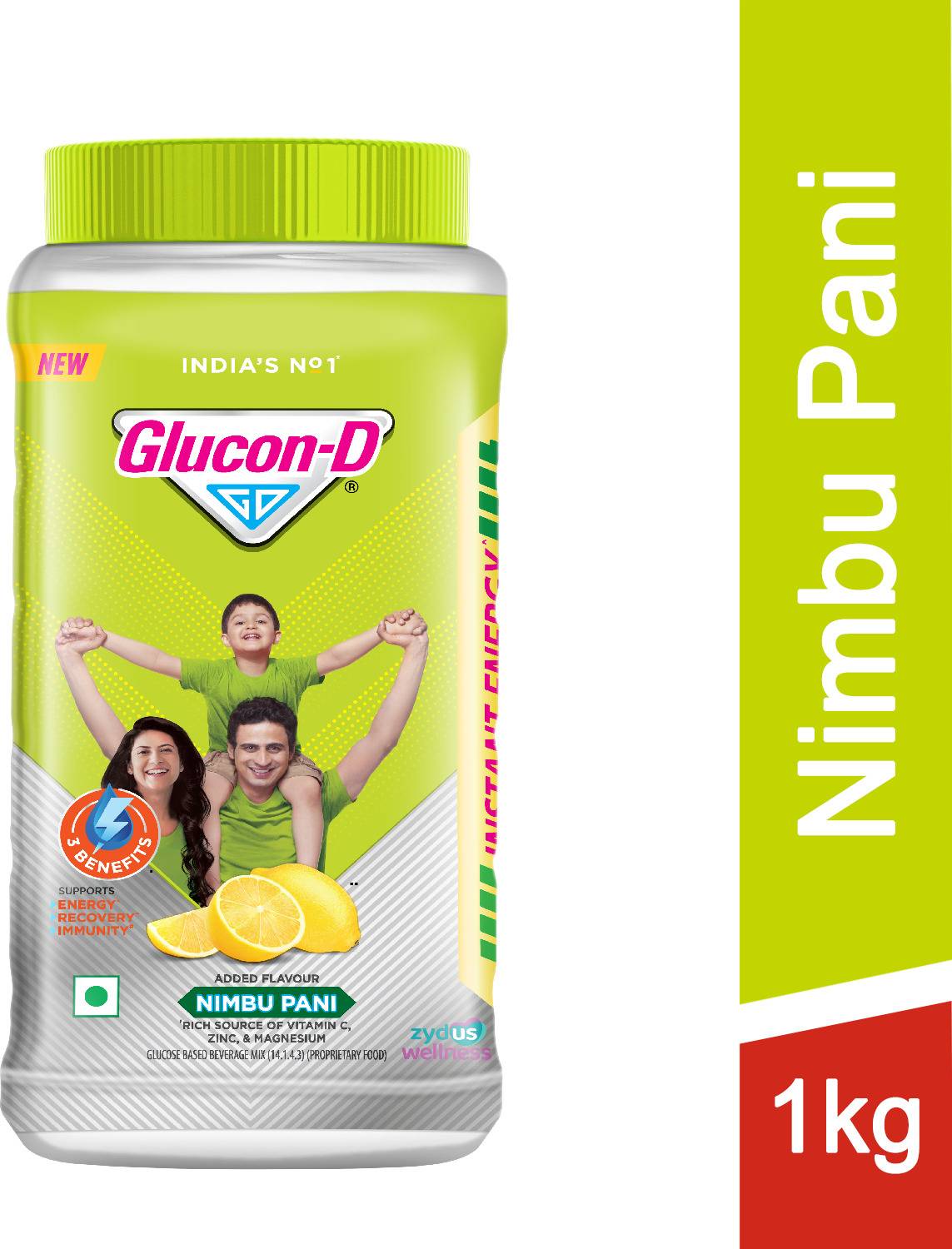 GLUCON-D Nimbu Pani with 3 Benefits of Energy, Recovery, and Immunity, Jar Sports Drink