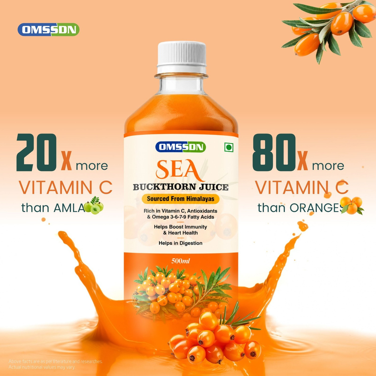 Image of OMSSDN Himalayan Sea Buckthorn Drink Juice for Boost Immunity & Healthy Heart