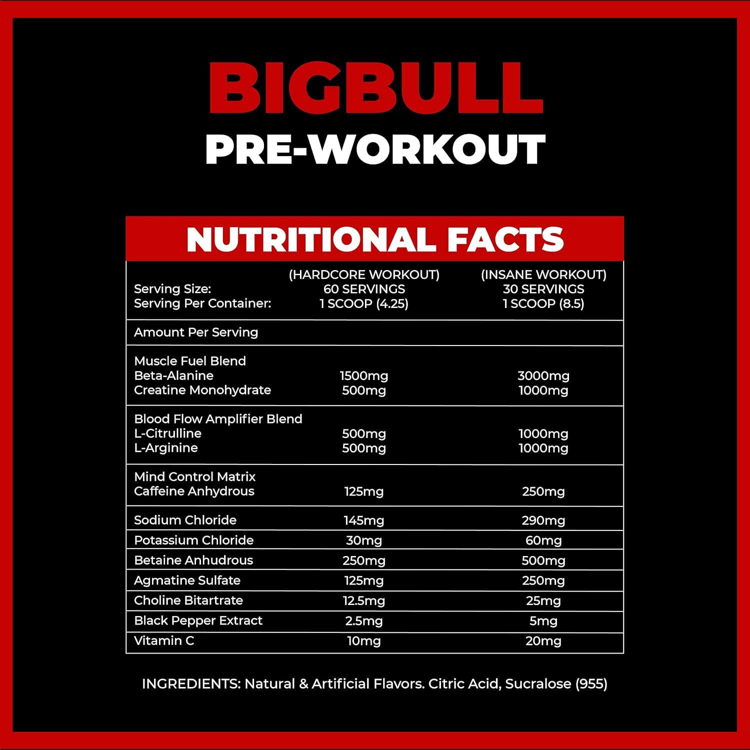Image of Big Bull Pre-Workout Supplement Powder|Energy, Focus, Endurance & Pump|Beta-Alanine Energy Drink