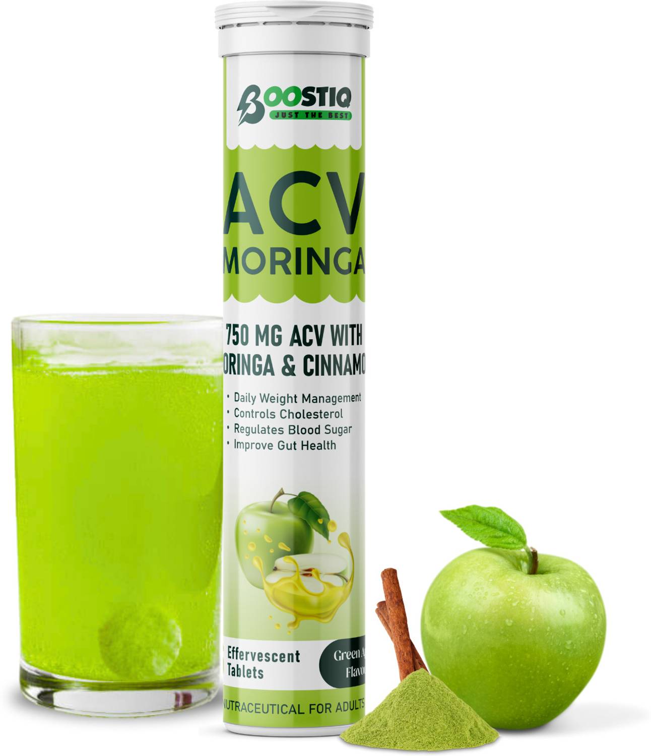boostiq ACV Moringa (Apple) To Control Cravings, Apple Cider Vinegar, No Added Sugar Nutrition Drink