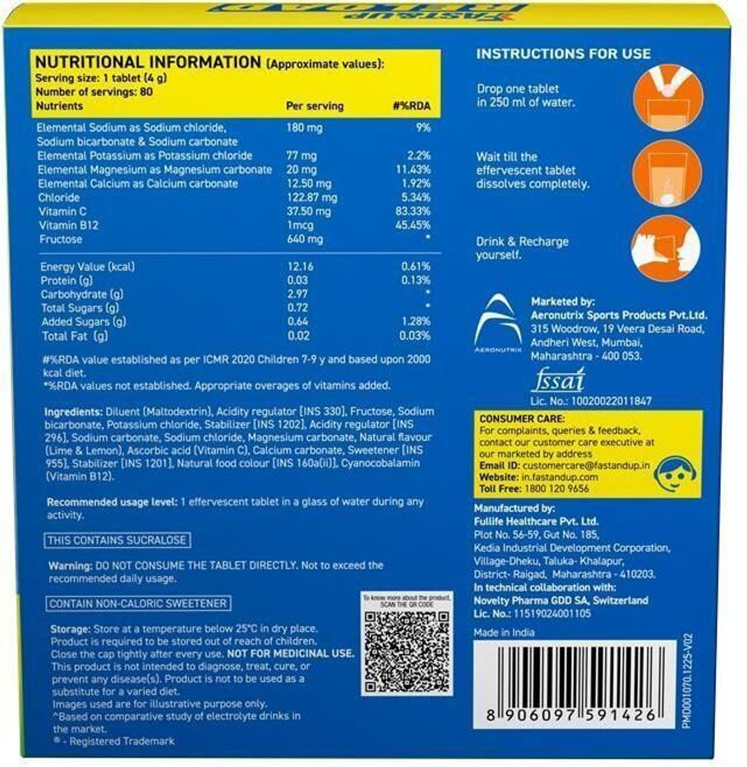 Image of FAST&UP Reload - Low Sugar Hydration Drink. 5 Essential Electrolytes, Lime Lemon Flavor Hydration Drink