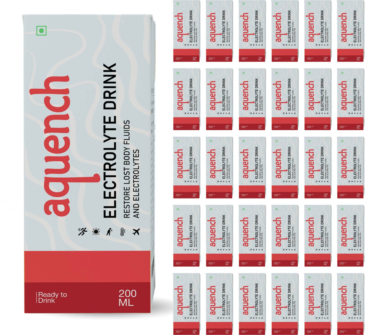 Aquench Apple Hydration Drink | Low Sugar | 5 Electrolytes | 200 ml Pack of 10 Sports Drink