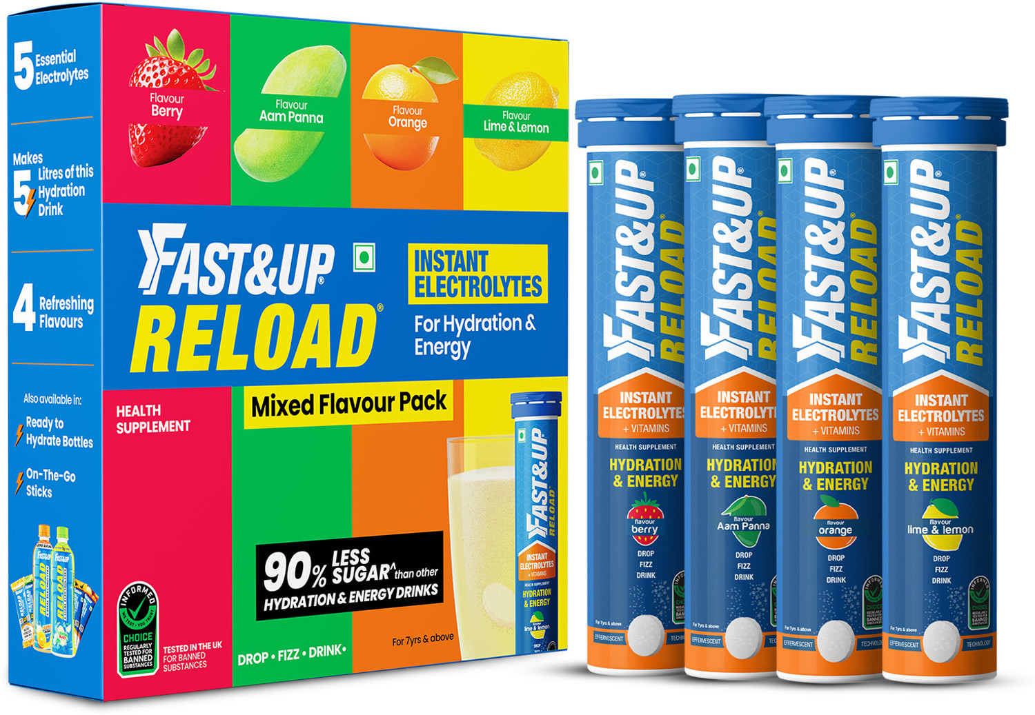 Image of FAST&UP Reload (20 Liters) Low Sugar Energy drink, 5 Essential Electrolytes + Vitamins Hydration Drink