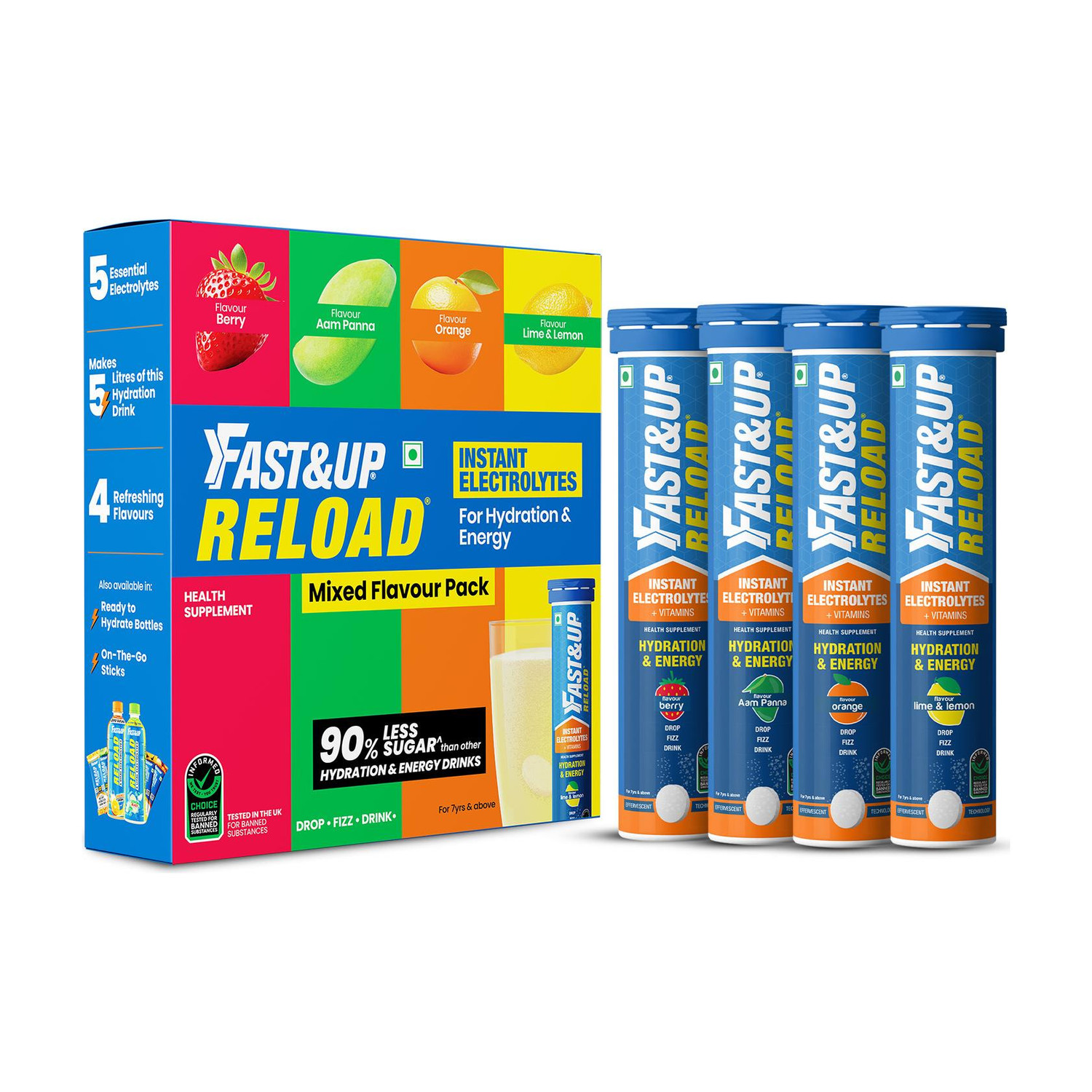 Image of FAST&UP Reload - Low Sugar Hydration Drink 5 Essential Electrolytes,Multiflavour Flavor Hydration Drink