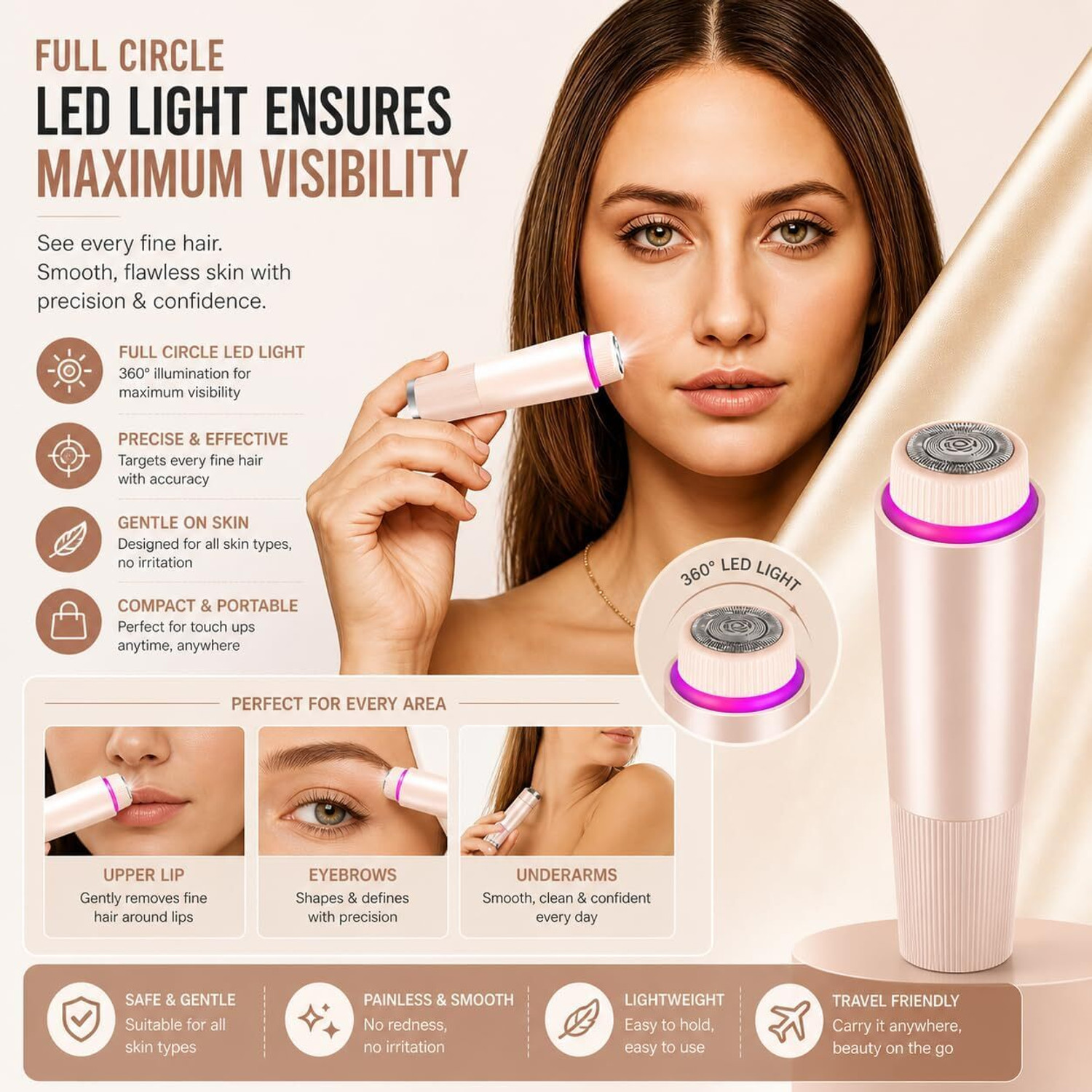 Image of oleander Facial Hair Remover 5000 Series, Personal Groomer for Women Cordless and Compact Cordless Epilator