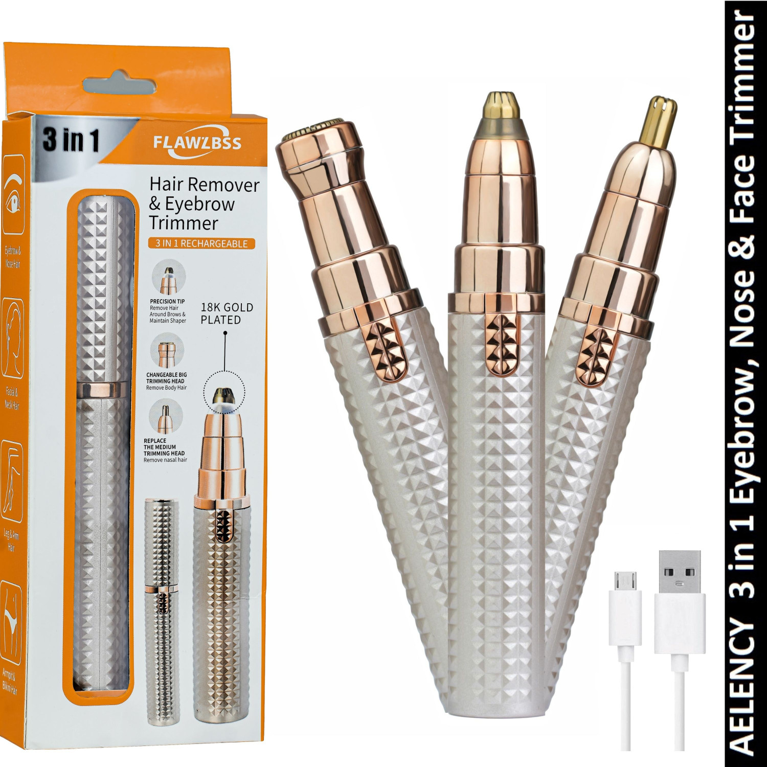 Image of AELENCY Rechargeable 3 IN 1 Eyebrow Trimmer for Women, Eyebrow, Face, Nose Hair removal IPL Laser Hair Remover