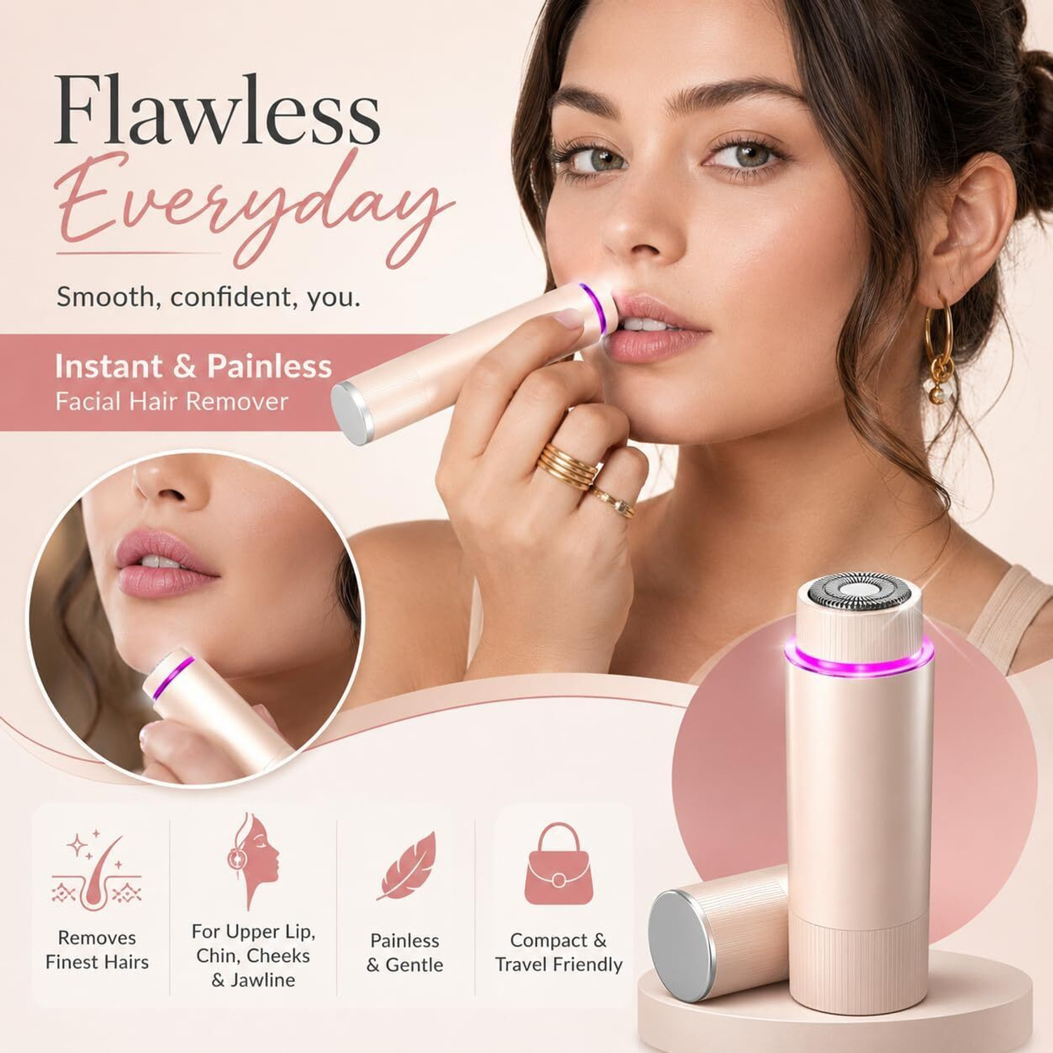 Image of oleander Facial Hair Remover 5000 Series, Personal Groomer for Women Cordless and Compact Cordless Epilator