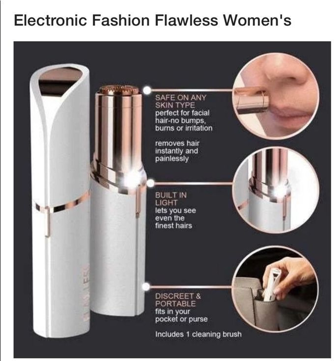 Image of Online mega mart Women's USB Flawless Facial Hair Remover - Painless & Gentle Cordless Epilator (White)