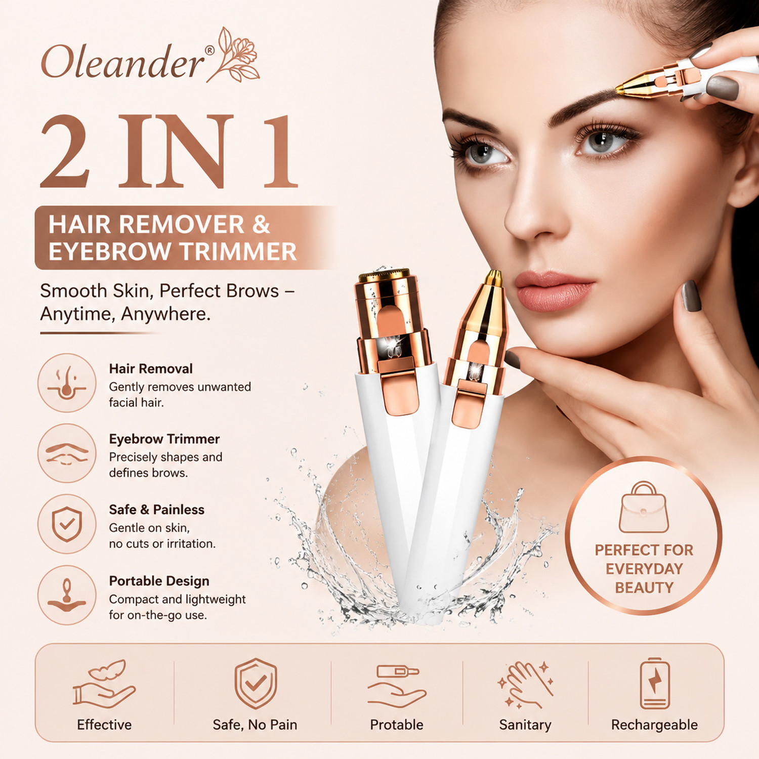 Image of oleander Epilator 2-in-1 Face Hair for women for Upper Lip, Chin, Epilator Cordless Epilator