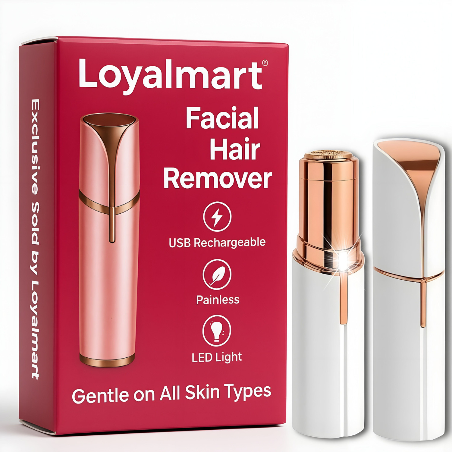 Image of Loyalmart Rechargeable Painless Facial Hair Remover Epilator for Women with Light and USB, Eyebrow Trimmer, Upper Lip Shaver, Cheek, Chin, Nose and Face Hair Removal Tool, Facial Hair Remover Trimmer, Electric Razor, Epilator, Hair Removal Machine for Women Cordless Epilator