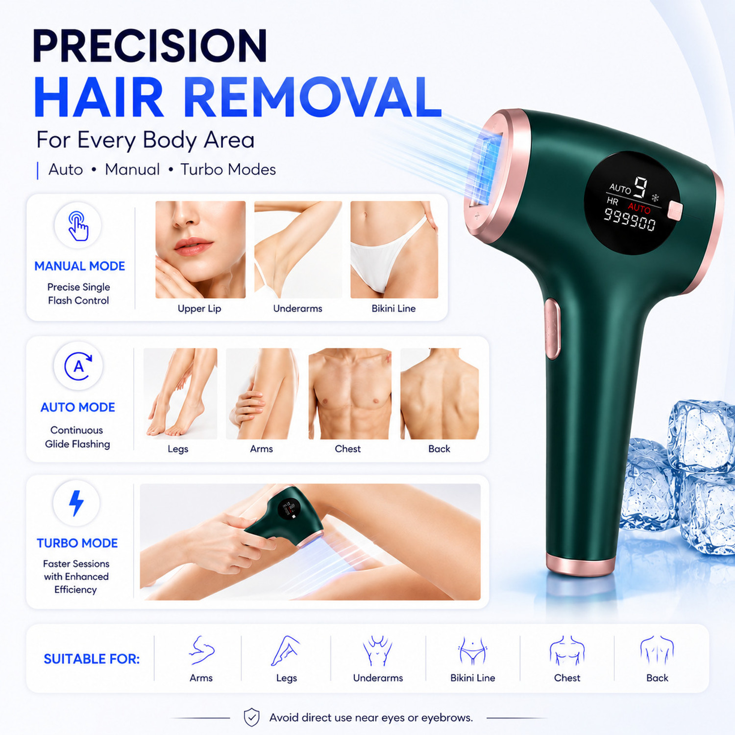 Image of Yuva Pulse IPL Laser Hair Remover for Unisex | Ice Cooling|Permanent Hair Removal in 8 Week