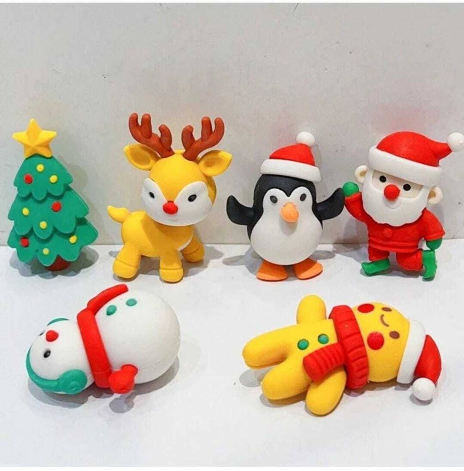 AARNASHOPPE CHRISTMAS XMAS SPECIAL THEME ERASER GIFT SET PACK OF 6 ERASERS MULTICOLOUR Non-Toxic Eraser