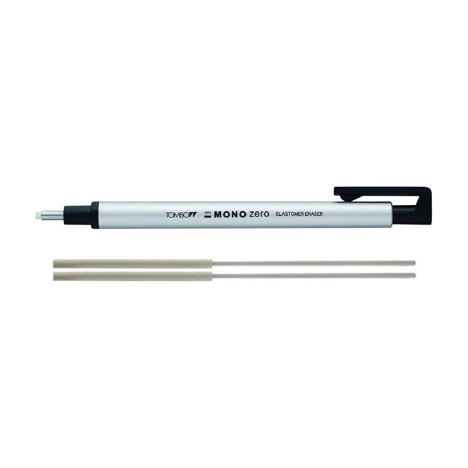 Tombow Mono Zero Silver Round Shape 2.5mm Eraser and Extra Refill Non-Toxic Eraser