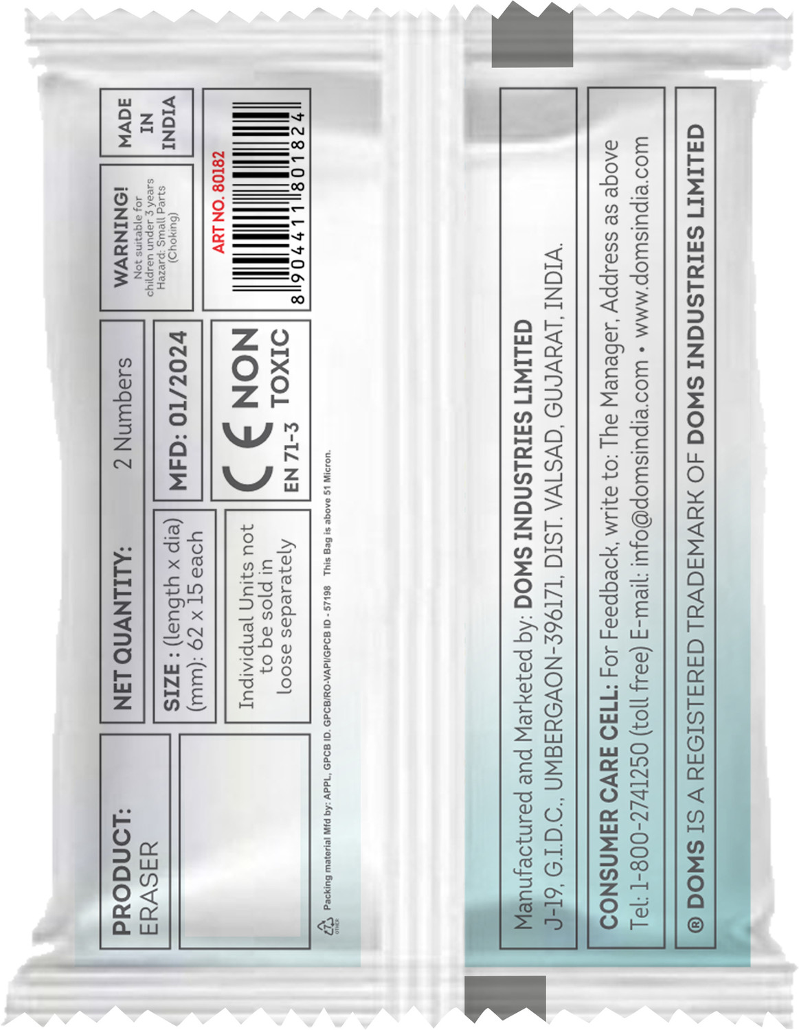 Image of DOMS PEPCILS DUST FREE ERASER Non-Toxic Eraser