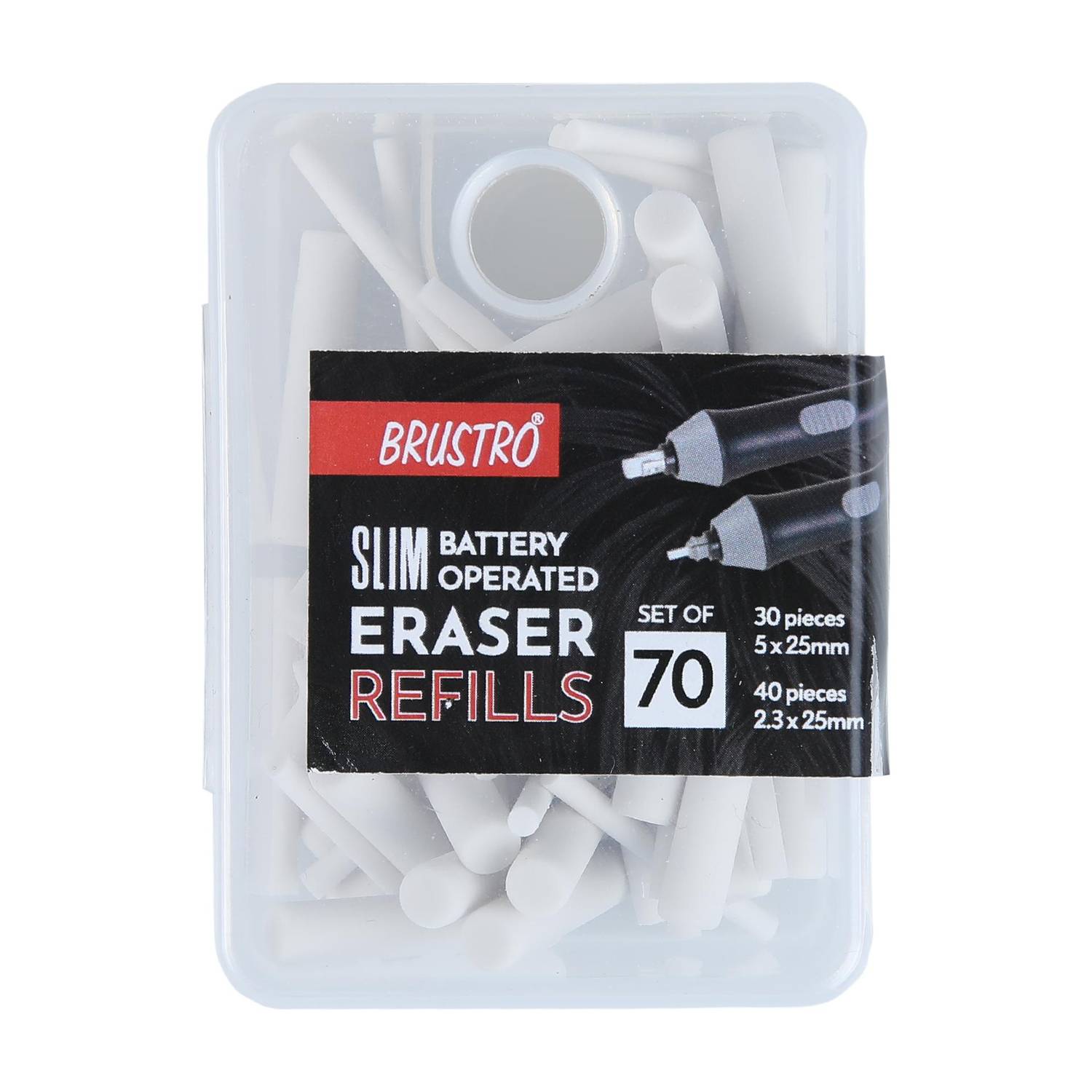 BRuSTRO Slim Battery Operated Eraser Refills | Set of 70 Non-Toxic Eraser