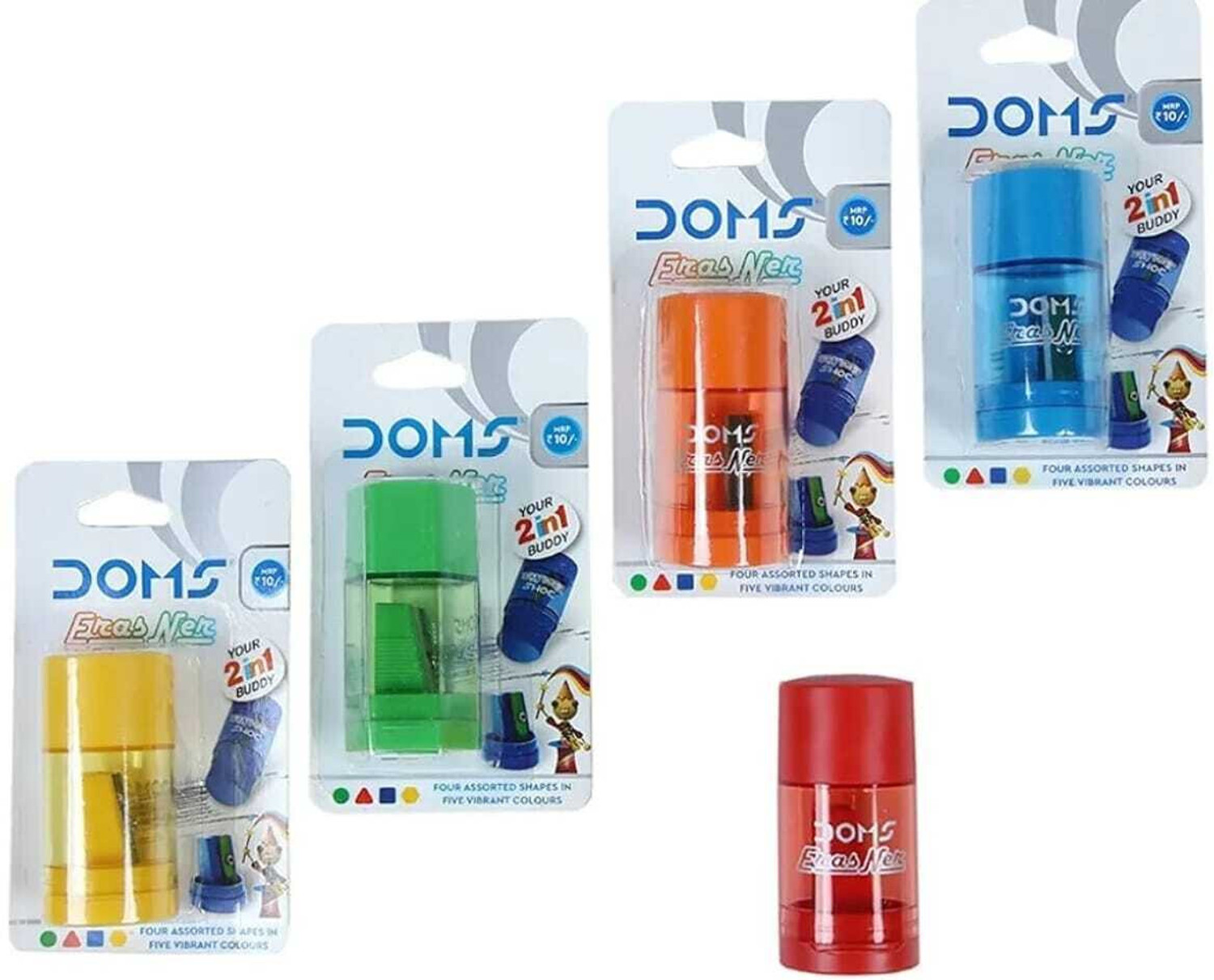 Image of DOMS ErasNer Eraser + Sharpner Blister Pack | Durable & Strong Built Quality Non-Toxic Eraser