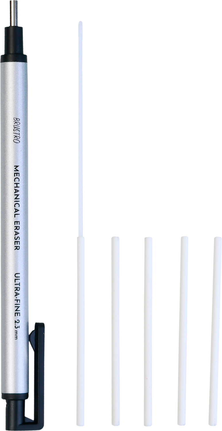 Image of BRuSTRO Mechanical Precision Retractable Zero Eraser with 5 Refills and 1 Plastic Holder Non-Toxic Eraser