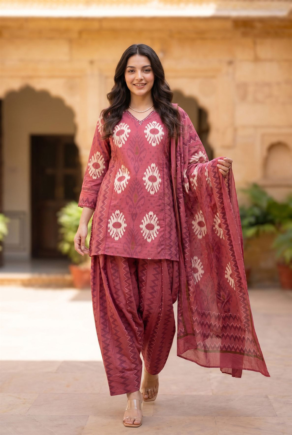 Image of WOOMN Women Pure Cotton Kurta Pant Dupatta Set
