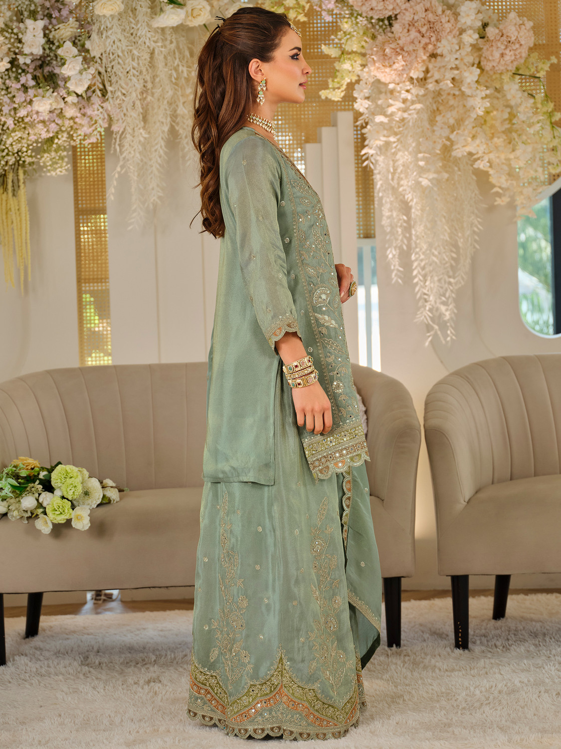 Image of Indo Era Women Kurta Palazzo Dupatta Set