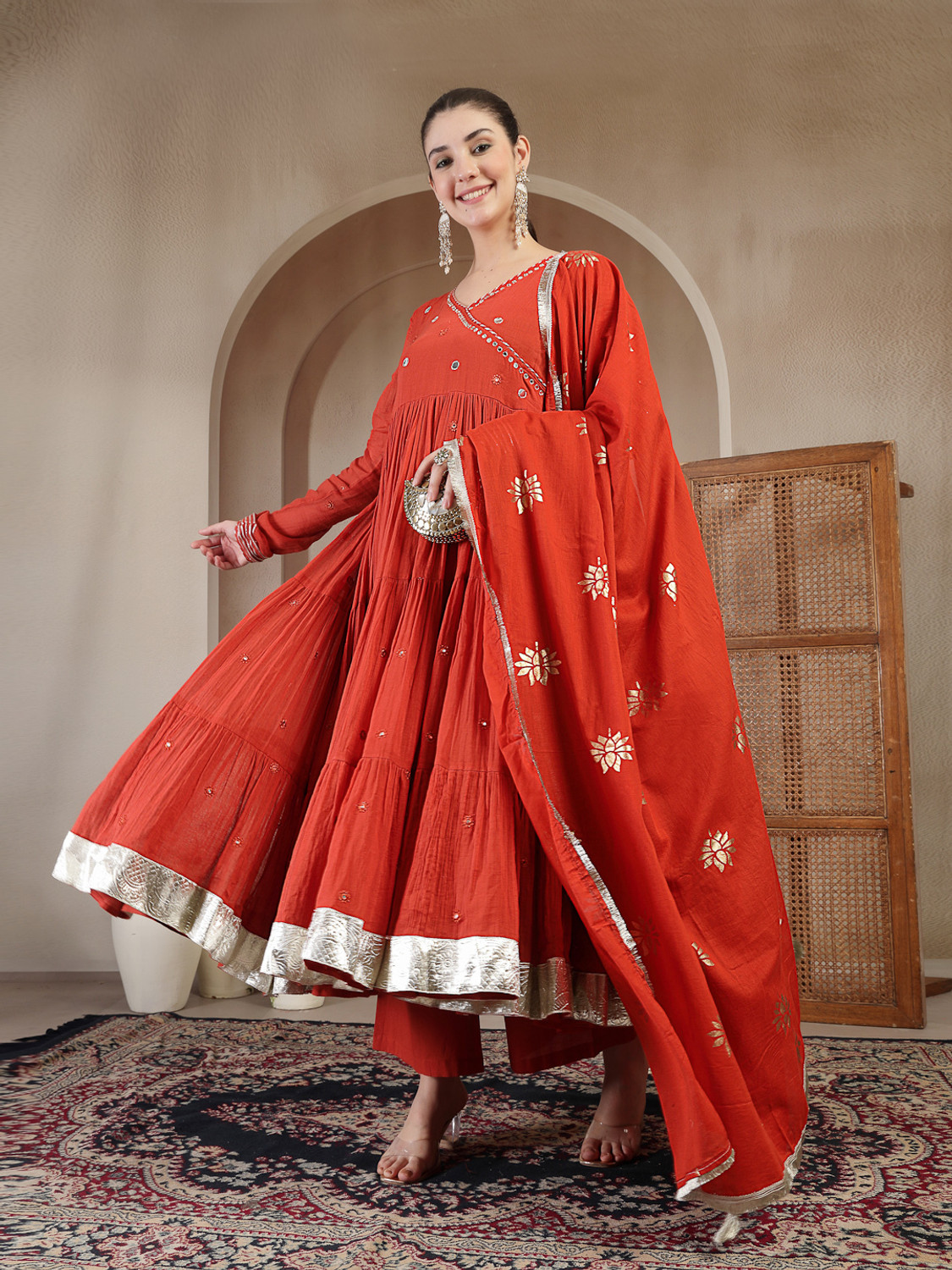 Image of Gulmohar Jaipur Women Kurta Palazzo Dupatta Set