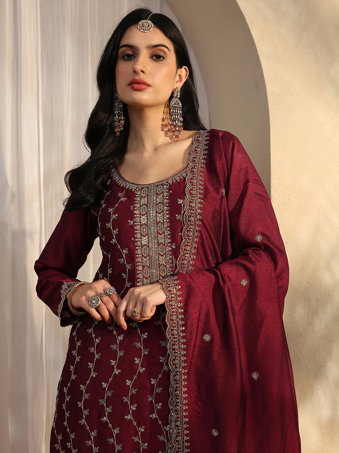 Image of LIBAS Women Kurta Palazzo Dupatta Set