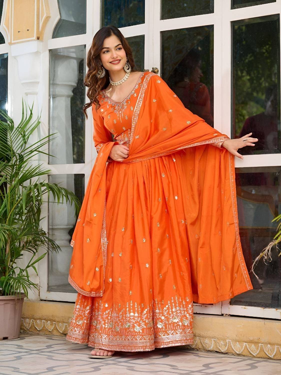 Khodiyar Anarkali Gown Orange - Image 2