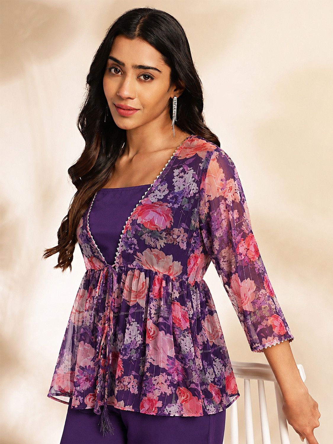Image of Janasya Top Pant Co-ords Set with Jacket