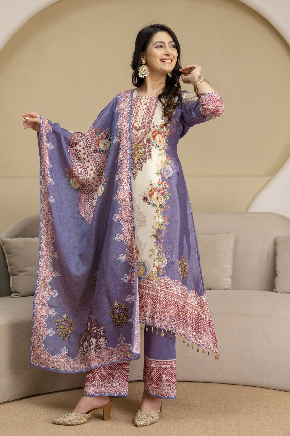 Image of berrylicious Women Kurta Palazzo Dupatta Set