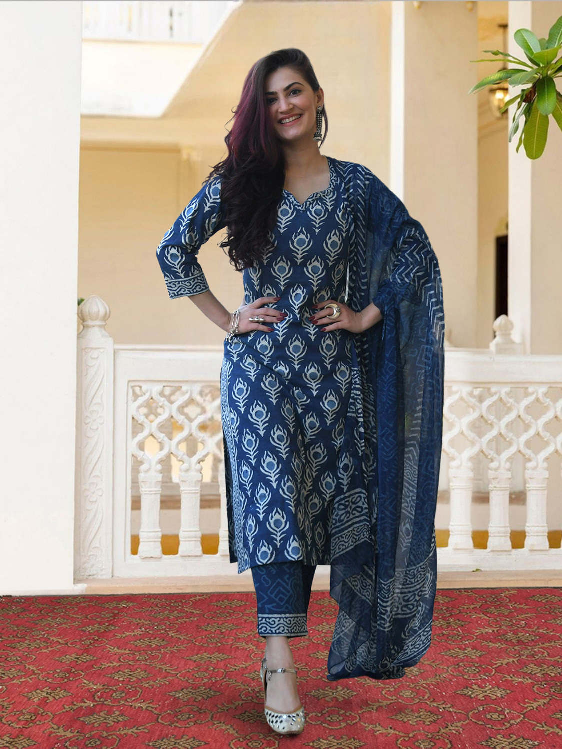 Image of EthnicBasket Women Kurta Pant Dupatta Set